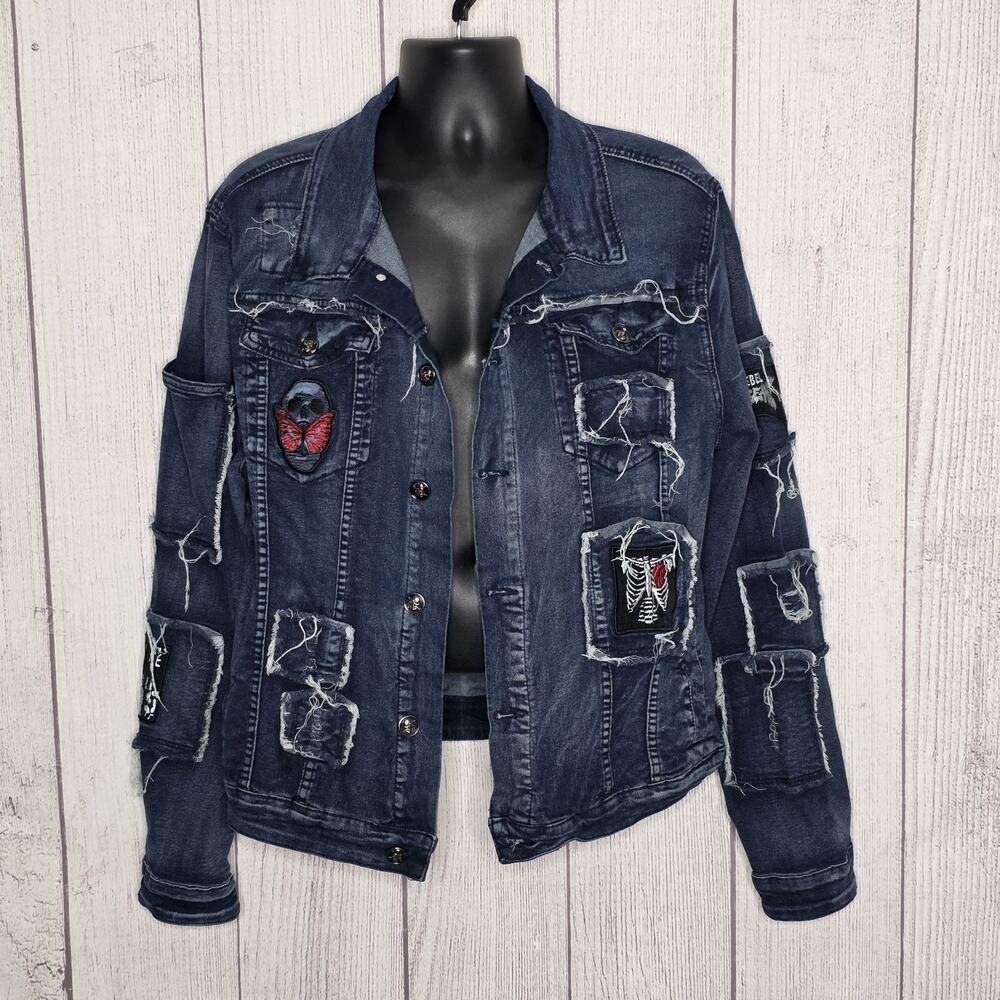 Rebel Vengeance Jean Jacket XL 46”x26” Crust Gothic Grunge